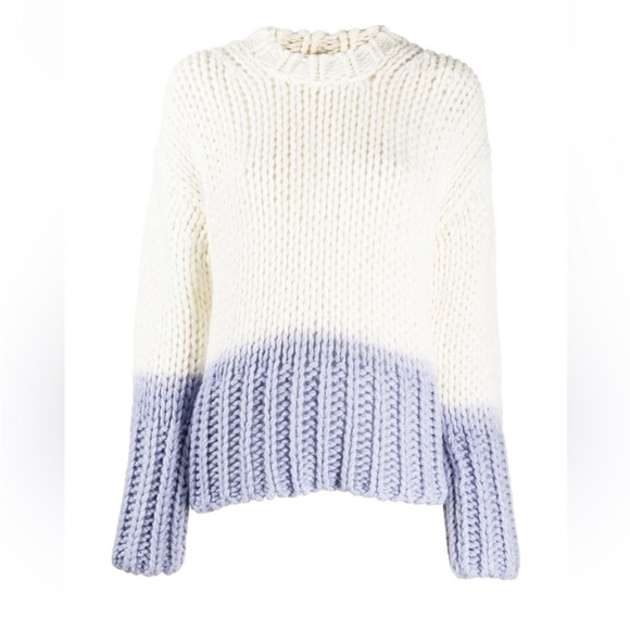ACNE STUDIOS Cream Purple Dip-Dyed Wool Blend Knit Jumper Sweater SZ Medium - Picture 6 of 6